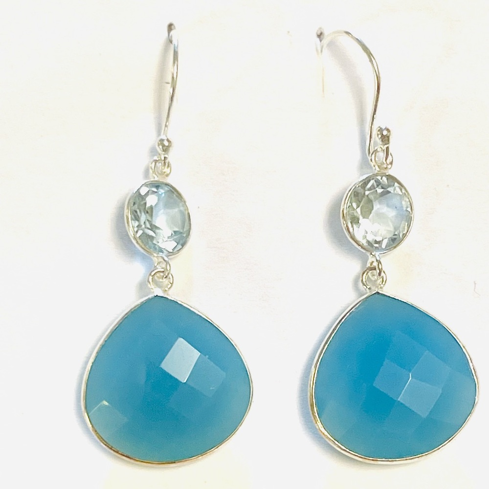 Aneri Sterling Silver Blue Topaz And Blue Chalcedony Dangle Earrings